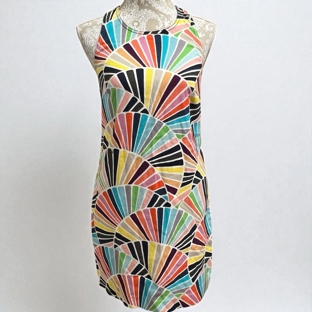 Trina Turk Multicolor Fan Print Sheath Dress Sleeveless Pockets Cotton Size 4 - Picture 16 of 16